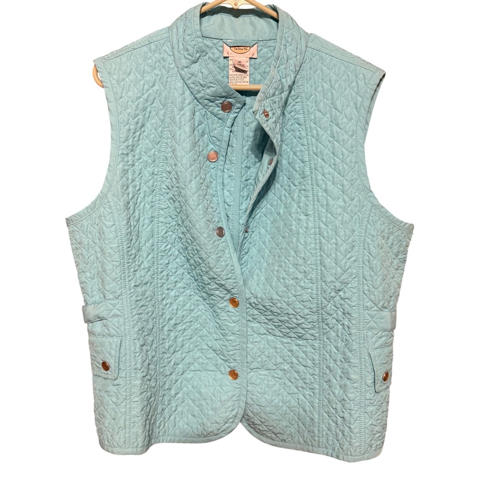 Talbots Quilted Vest Womens XL Teal Excellent Snap Front Mock Neck Soft